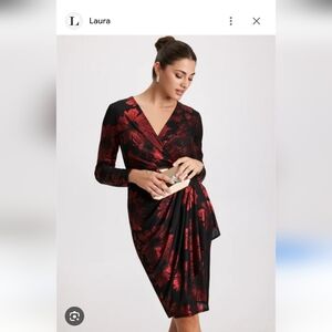 Elegant Black and Red Floral Wrap Dress